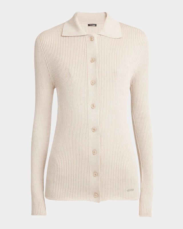 Metallic Ribbed Collared Cardigan